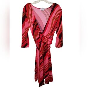 Vtg Y2k Andria Lieu Wrap Dress XL Red Stripe NWT